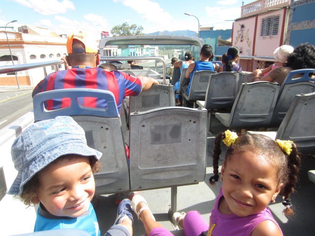 Touring Santiago in the new double-decker bus. Photo by Rebecca Bodenheimer.